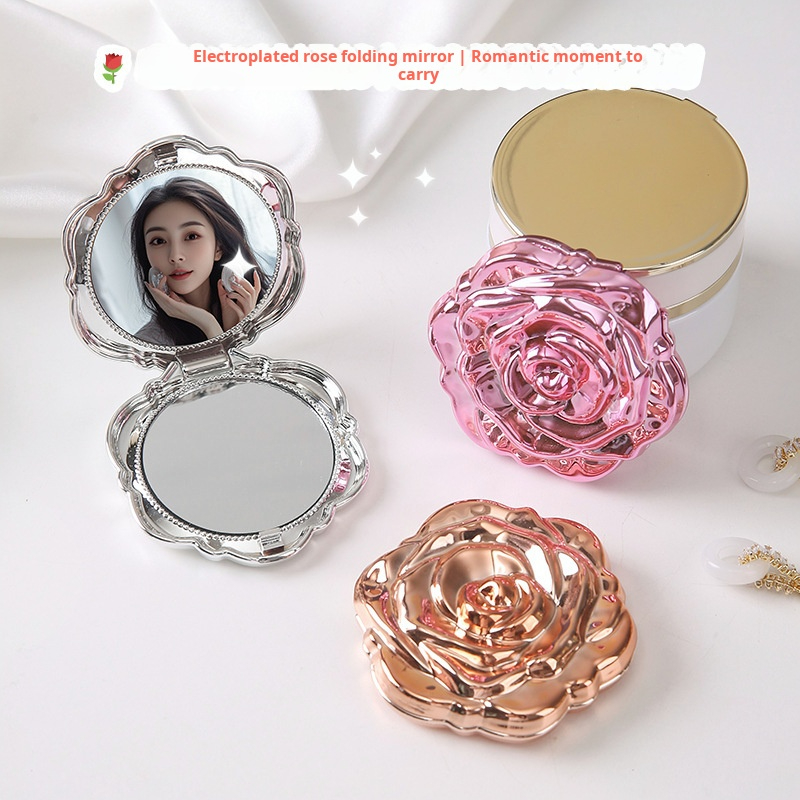 Beauty Rose Makeup - Mini espejo portátil Retro con flor