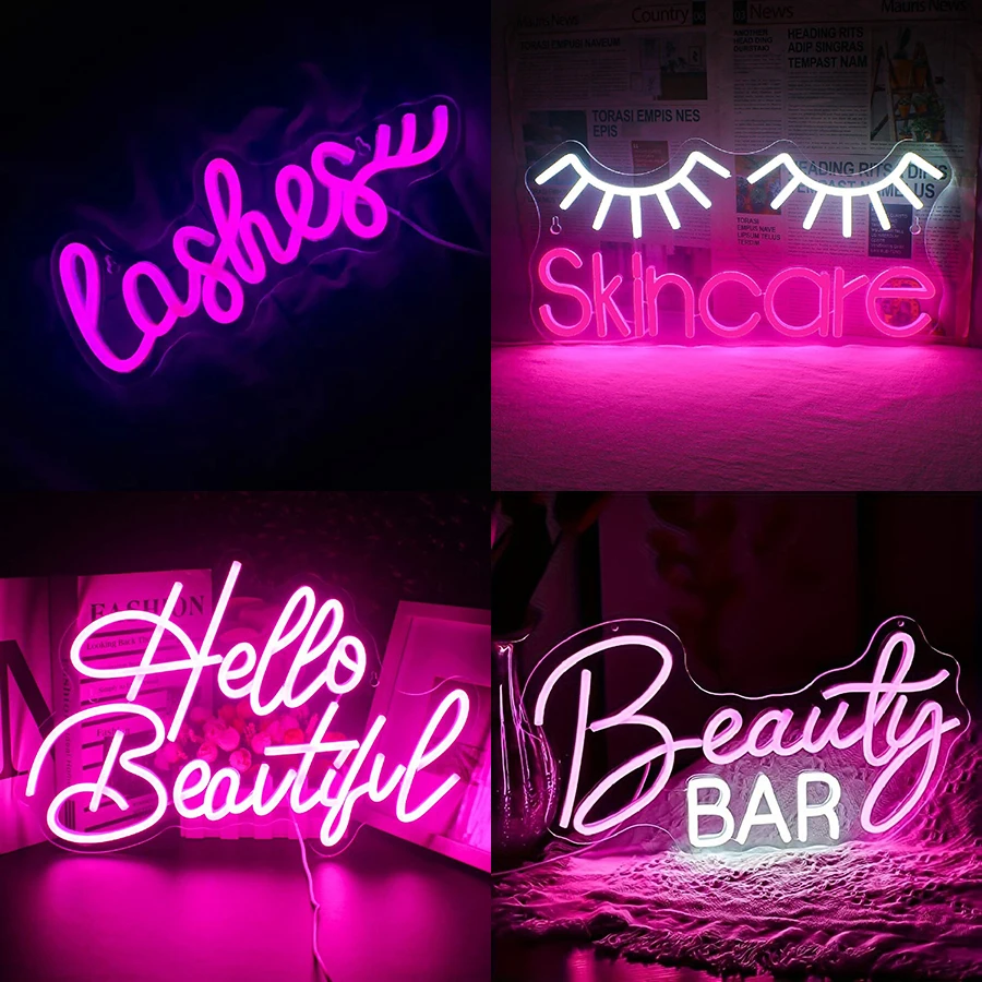Beauty Makeup Bar - Letrero de neón para pestañas, letrero