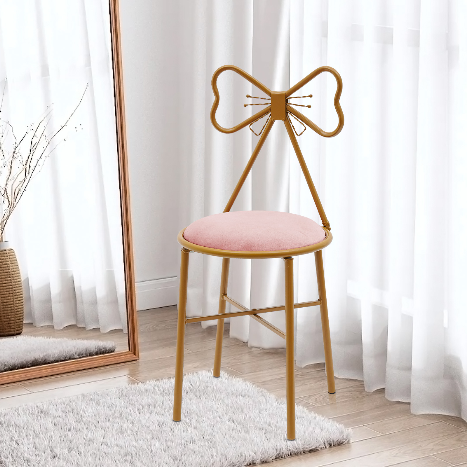 Beauty Makeup Chair - Silla de tocador con pajarita de